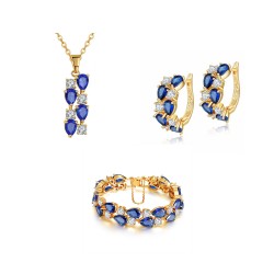 Premium Quality Yellow Gold plated blue swiss CZ diamonds necklace set (Mona lisa Style)