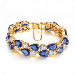 Premium Quality Yellow Gold plated blue swiss CZ diamonds bracelet (Mona lisa Style)