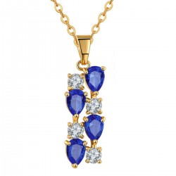 Premium Quality Yellow Gold plated blue swiss CZ diamonds pendant (Mona lisa Style)