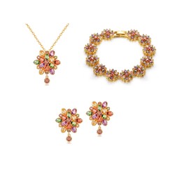 Premium Quality Yellow Gold plated flower swiss CZ diamonds necklace set (Traditional Style)