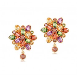 Premium Quality Yellow Gold plated flower swiss CZ diamonds earrings (Traditional Style)