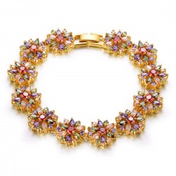Premium Quality Yellow Gold plated flower swiss CZ diamonds bracelet (Traditional Style)