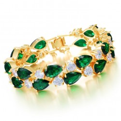 Premium Quality Yellow Gold plated green swiss CZ diamonds bracelet (Mona lisa Style)