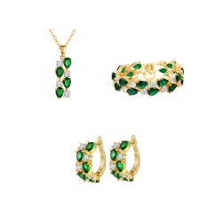 Premium Quality Yellow Gold plated green swiss CZ diamonds necklace set (Mona lisa Style)