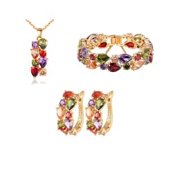 Premium Quality Yellow Gold plated multicolor swiss CZ diamonds necklace set (Mona lisa Style)