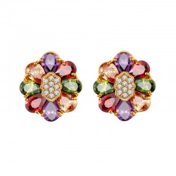 Top quality fashion jewellery rose gold plated multicolor cubic zircon oval shaped earrings