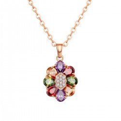 Top quality fashion jewellery rose gold plated multicolor cubic zircon oval shaped necklace