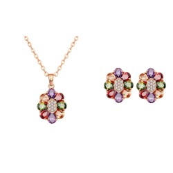 Top quality fashion jewellery rose gold plated multicolor cubic zircon oval shaped necklace and earrings set