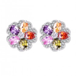 High quality platinum plated stylish multicolor swiss CZ diamonds big flower earring