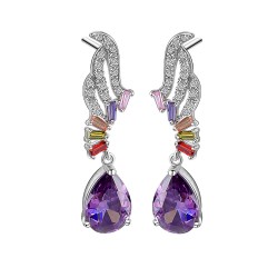 High quality platinum plated stylish multicolor swiss CZ diamonds peacock drop earring