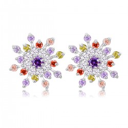 High quality platinum plated stylish multicolor swiss CZ diamonds shinning star earring