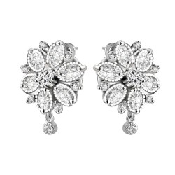 High quality platinum plated with white swiss CZ diamonds delicate flower drop earrings