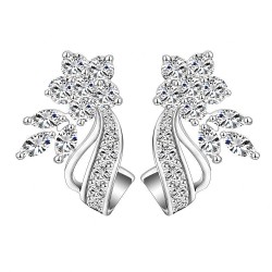 High quality platinum plated with white swiss CZ diamonds delicate Flower Of Paradise earrings