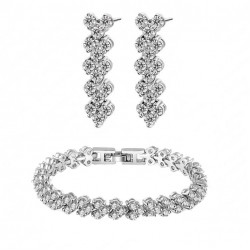 High quality platinum plated with white swiss CZ diamonds modern bracelet and earrings