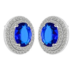 Premium quality platinum plated blue mico inlay swiss CZ diamonds oval earrings