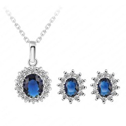 Premium quality  platinum plated delicate Blue swiss CZ diamonds necklace set