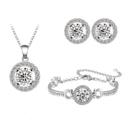 Premium quality Platinum plated White swiss CZ diamond .925 sterling silver round pendant earrings and bracelet
