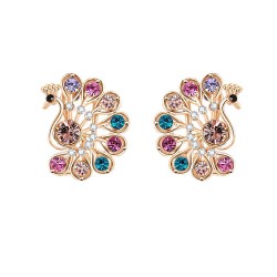 Premium quality Rose gold plated with multicolor swiss CZ diamonds peacock earrings