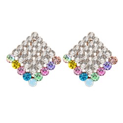 Premium quality rose gold plated with multicolor swiss CZ diamonds square earrings