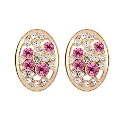 Premium quality rose gold plated with pink and white swiss CZ diamonds oval earrings