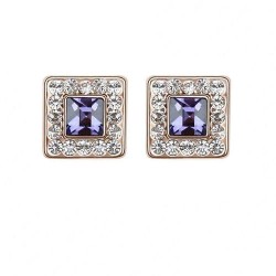 Premium quality rose gold plated with purple and white swiss CZ diamonds love square earrings