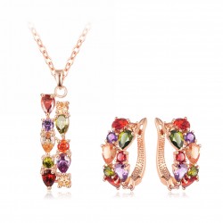 Premium Quality Yellow Gold plated multicolor CZ diamonds pendant and earrings (Mona lisa Style)