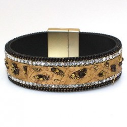 Modern bracelet with gold faux leather and crystals with magnetic clasp