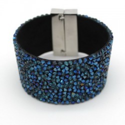 Modern faux leather bracelet with blue crystals and magnetic clasp