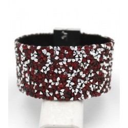 Modern faux leather bracelet with red and white crystals and magnetic clasp