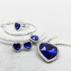 Navy blue Titanic Heart Of Ocean with platinum plating necklace set