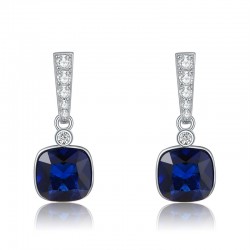 Platinum plated blue austrian crystan drop earrings in .925 sterling silver