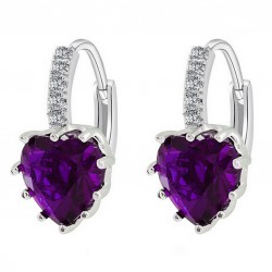 Platinum plated with purple heart shape crystal cute earrings 