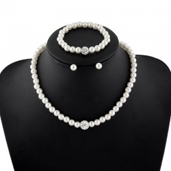 Premium quality light weight simulated white pearl cute necklace earrings and bracelet