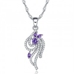 Premium quality Platinum plated White swiss CZ diamond .925 sterling silver beautiful peacock feather pendant