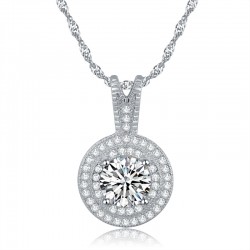 Premium quality Platinum plated White swiss CZ diamond .925 sterling silver round pendant