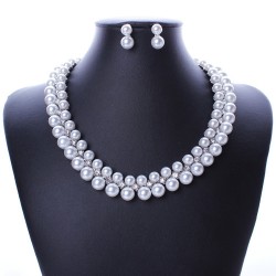 Premium quality simulated white pearl elegant necklace with small earrings