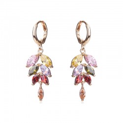 Premium quality Yellow gold plated multicolor Swiss CZ diamond divine leaf earrings