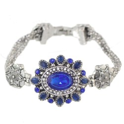Silver plated star shaped big bracelet with blue crystal