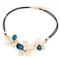 Stunning Flower blue crystal fashion necklace