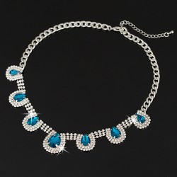 Water drop sky blue and grey crystal necklace