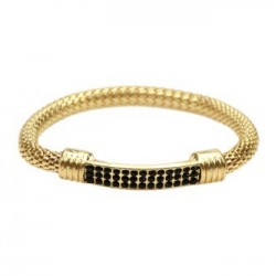 Yellow Gold plated black crystals elastic bracelet