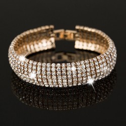 Yellow Gold plated clear glittering zircon paved bracelet