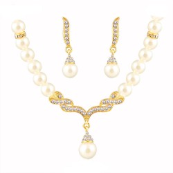 Yellow Gold plated off white pearl charming wings pendant and earrings 
